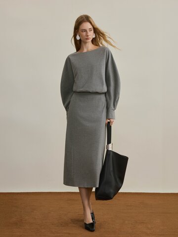 YY_Gray boat neck dress