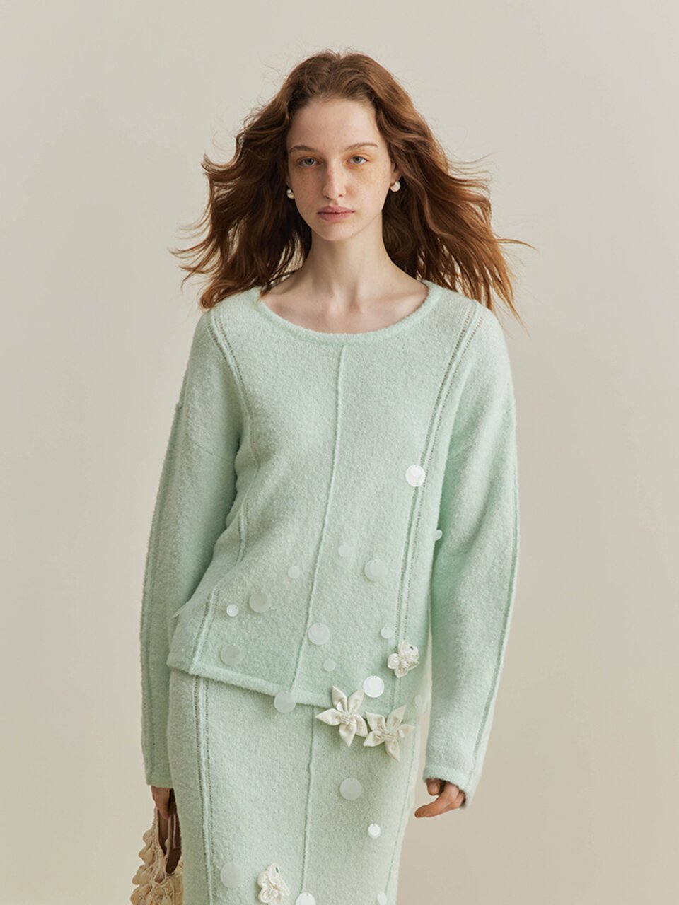 YY_Crew neck flower knit