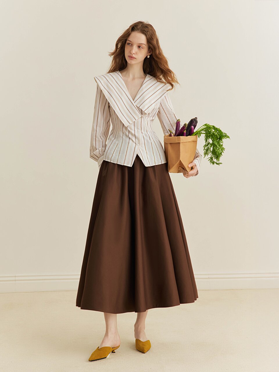 YY_V-neck striped blouse