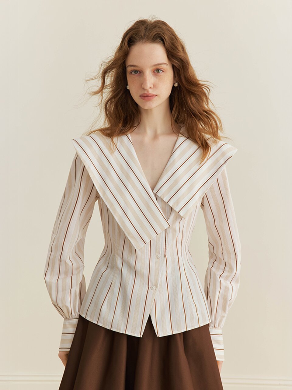 YY_V-neck striped blouse