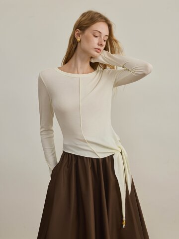 YY_Beaded lace-up top_2color