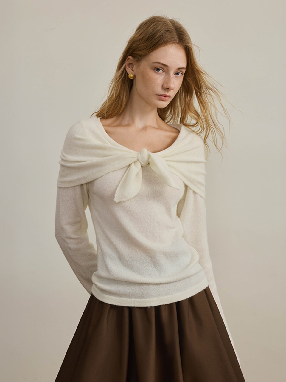 YY_Shawl lace-up wool knit