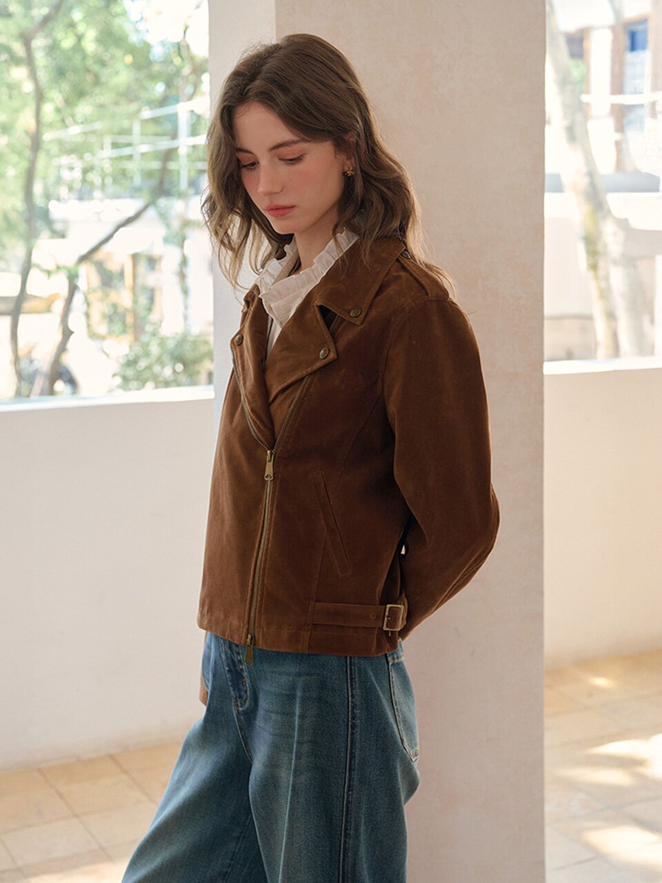 SR_Collar short suede jacket
