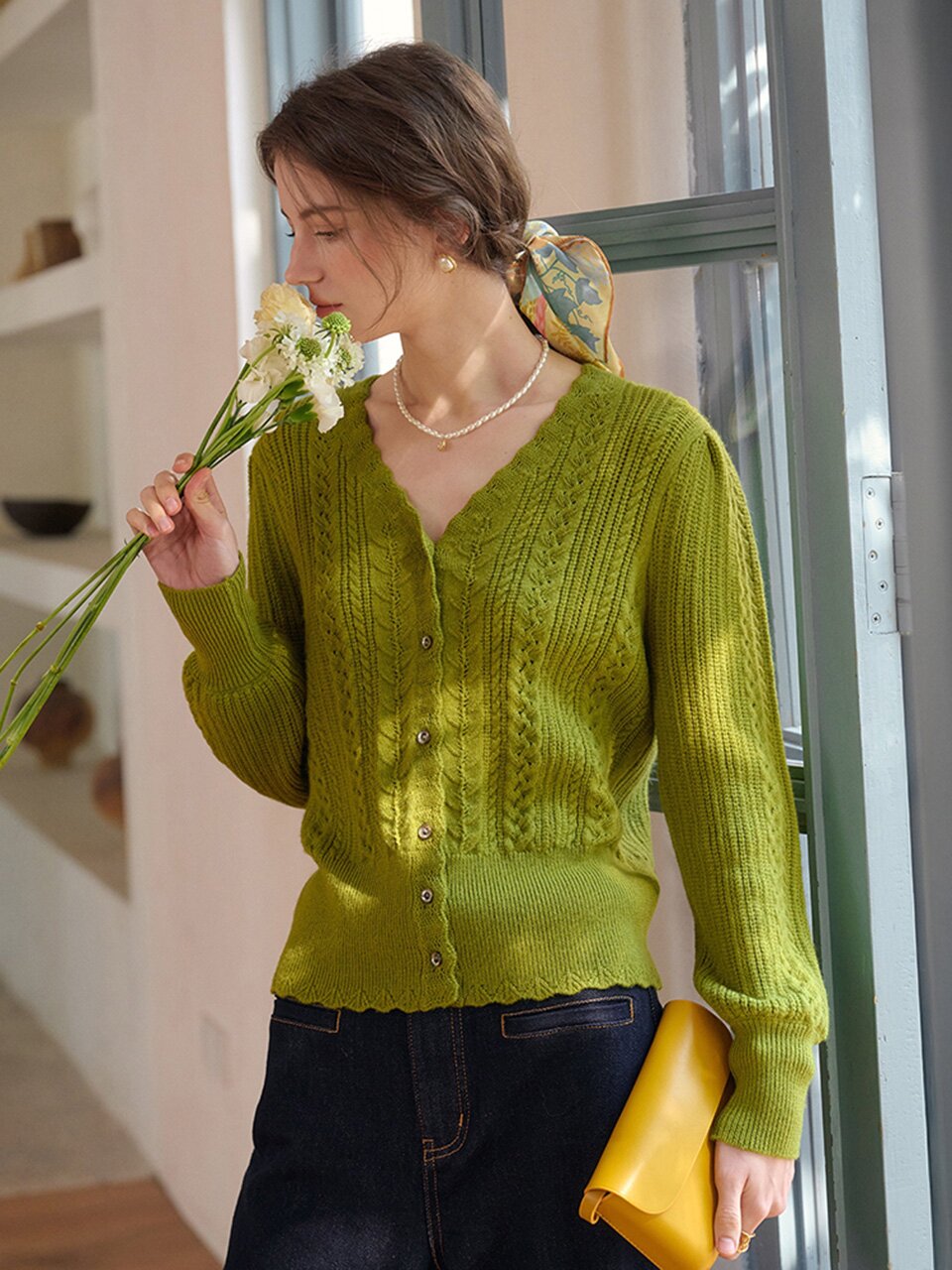 SR_Puff sleeve knit cardigan
