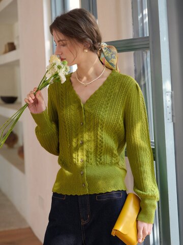 SR_Puff sleeve knit cardigan
