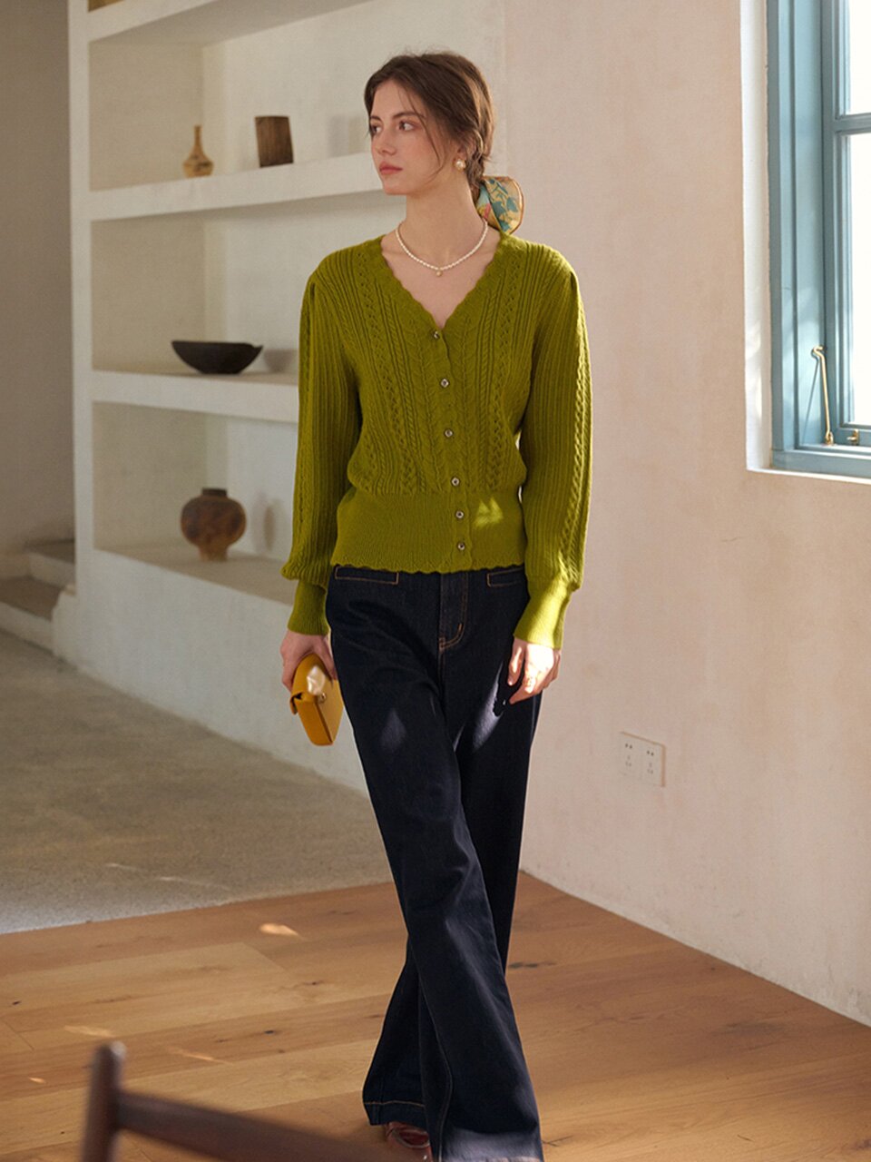 SR_Puff sleeve knit cardigan