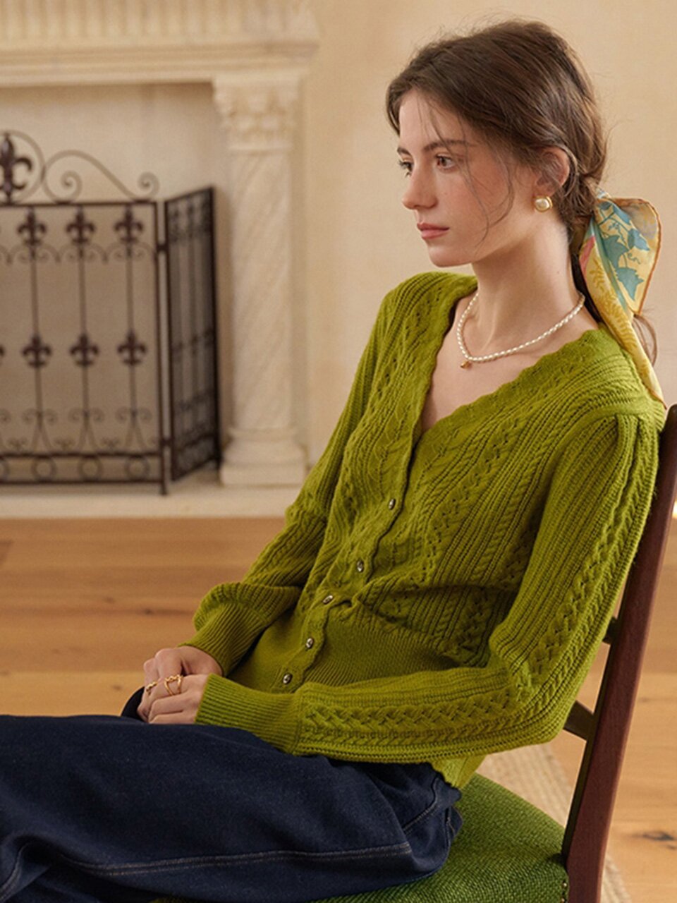 SR_Puff sleeve knit cardigan