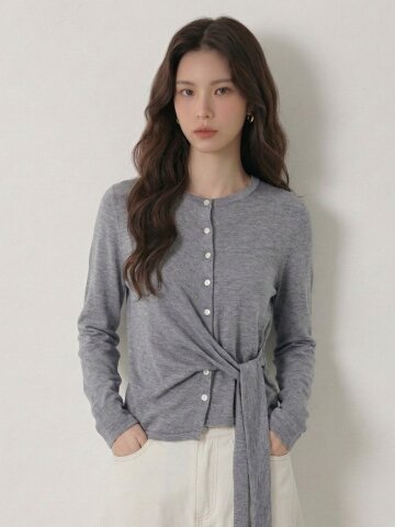 울 트위스트 라운드넥 가디건 