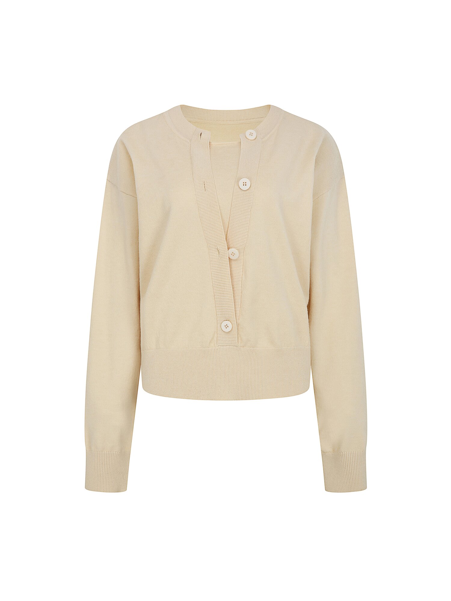 투웨이 버튼 라운드넥 풀오버 니트 (CREAM)