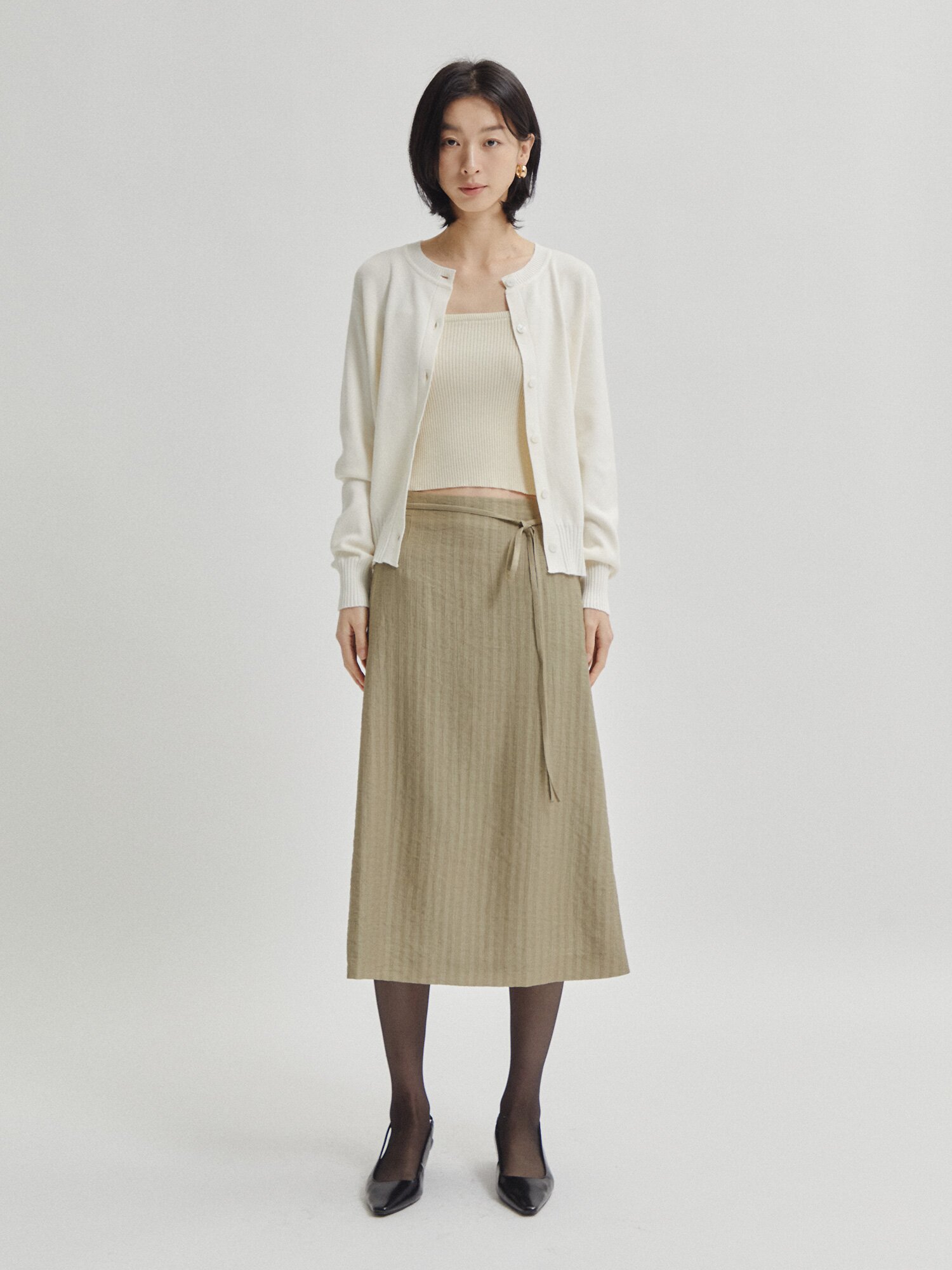 벨티드 링클 A라인 스커트 (LIGHT KHAKI)