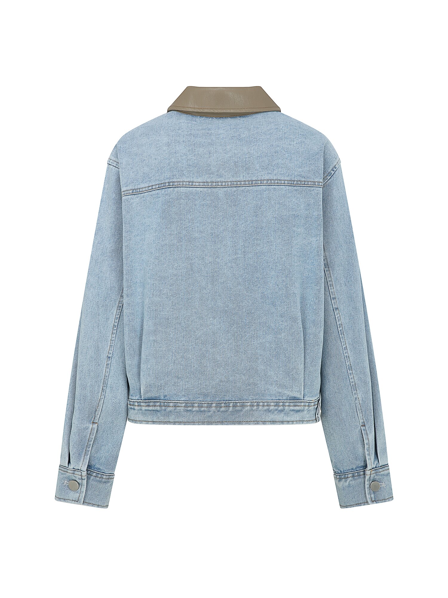 페이크 레더 배색 데님 재킷 (BLUE)