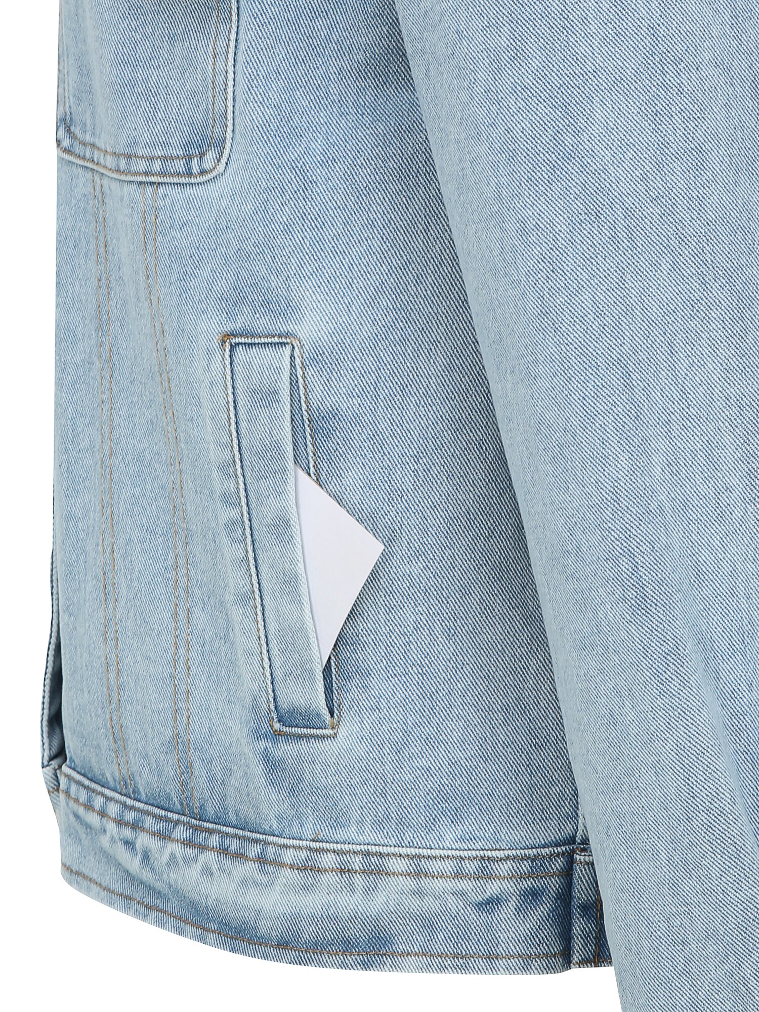 페이크 레더 배색 데님 재킷 (BLUE)