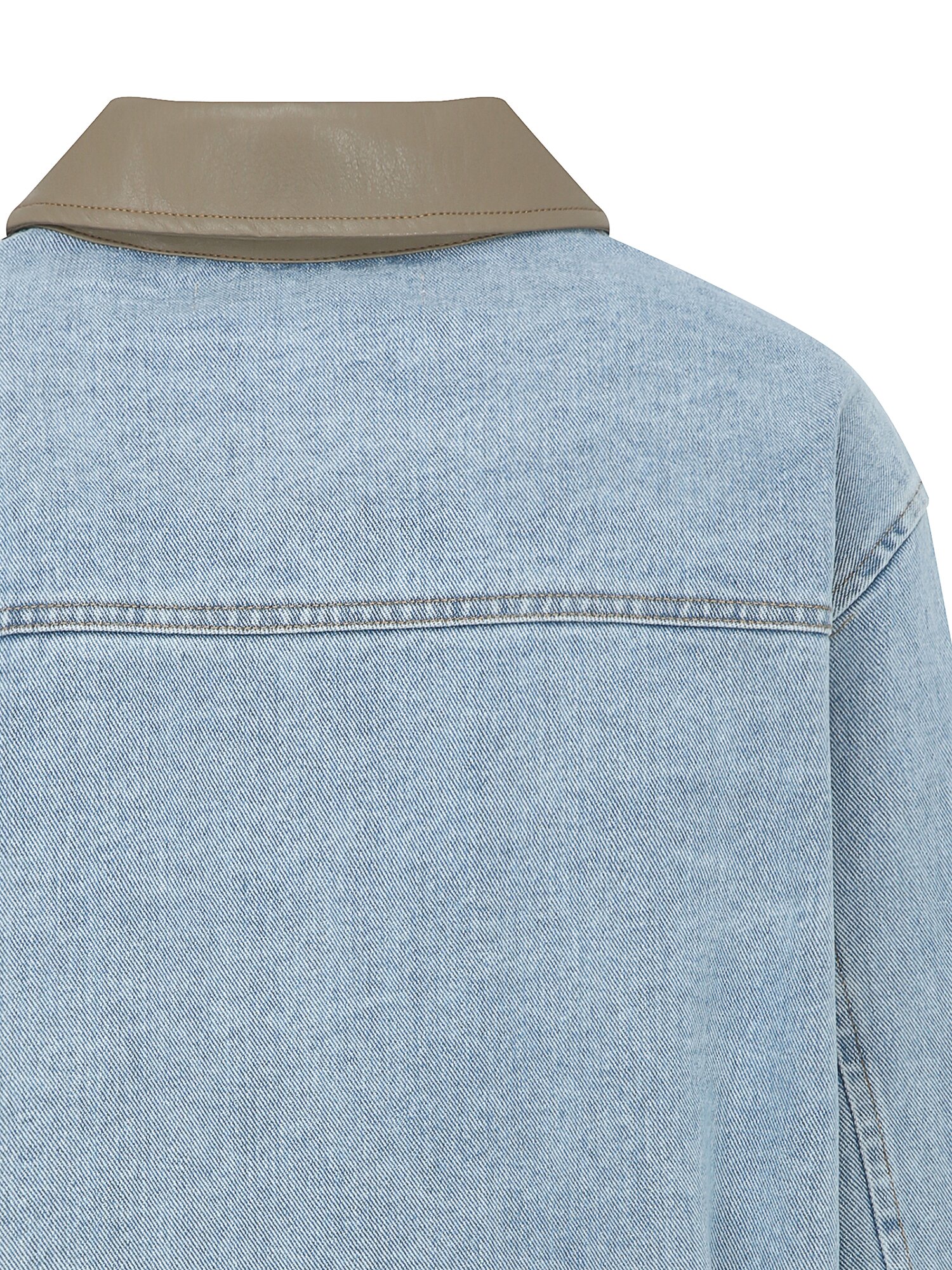 페이크 레더 배색 데님 재킷 (BLUE)