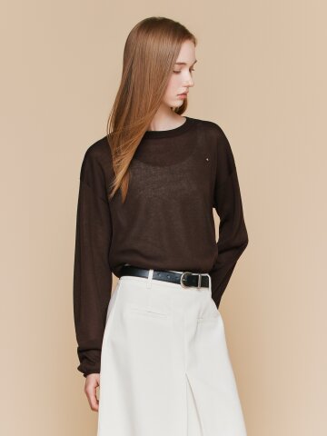 시스루 라운드넥 크롭 풀오버 니트 