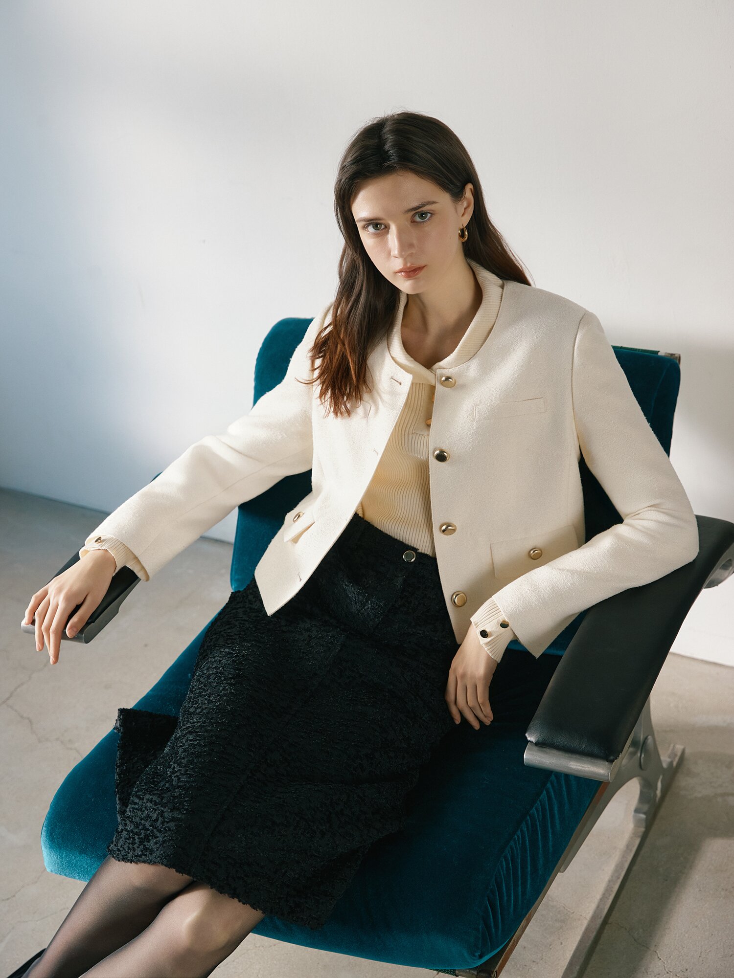 버튼 세일러 칼라 풀오버 니트 (IVORY)