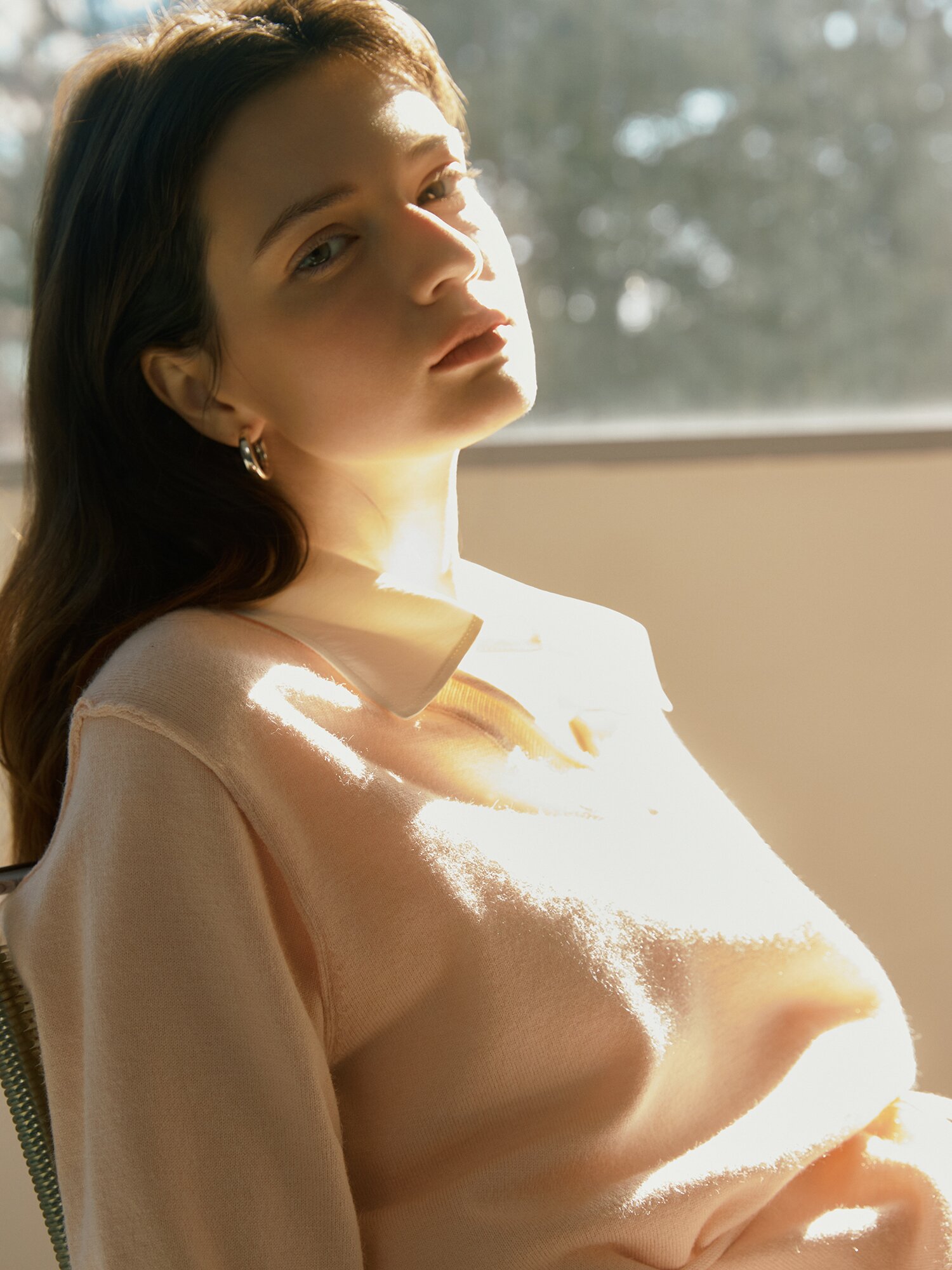 벨티드 브이넥 풀오버 니트 (LIGHT PINK)