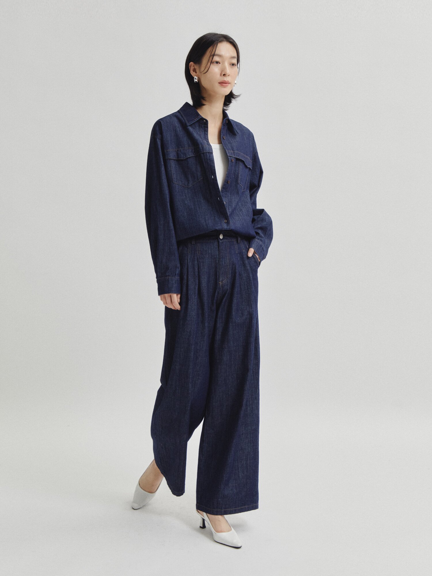 하이 웨이스트 와이드 데님 팬츠 (INDIGO)
