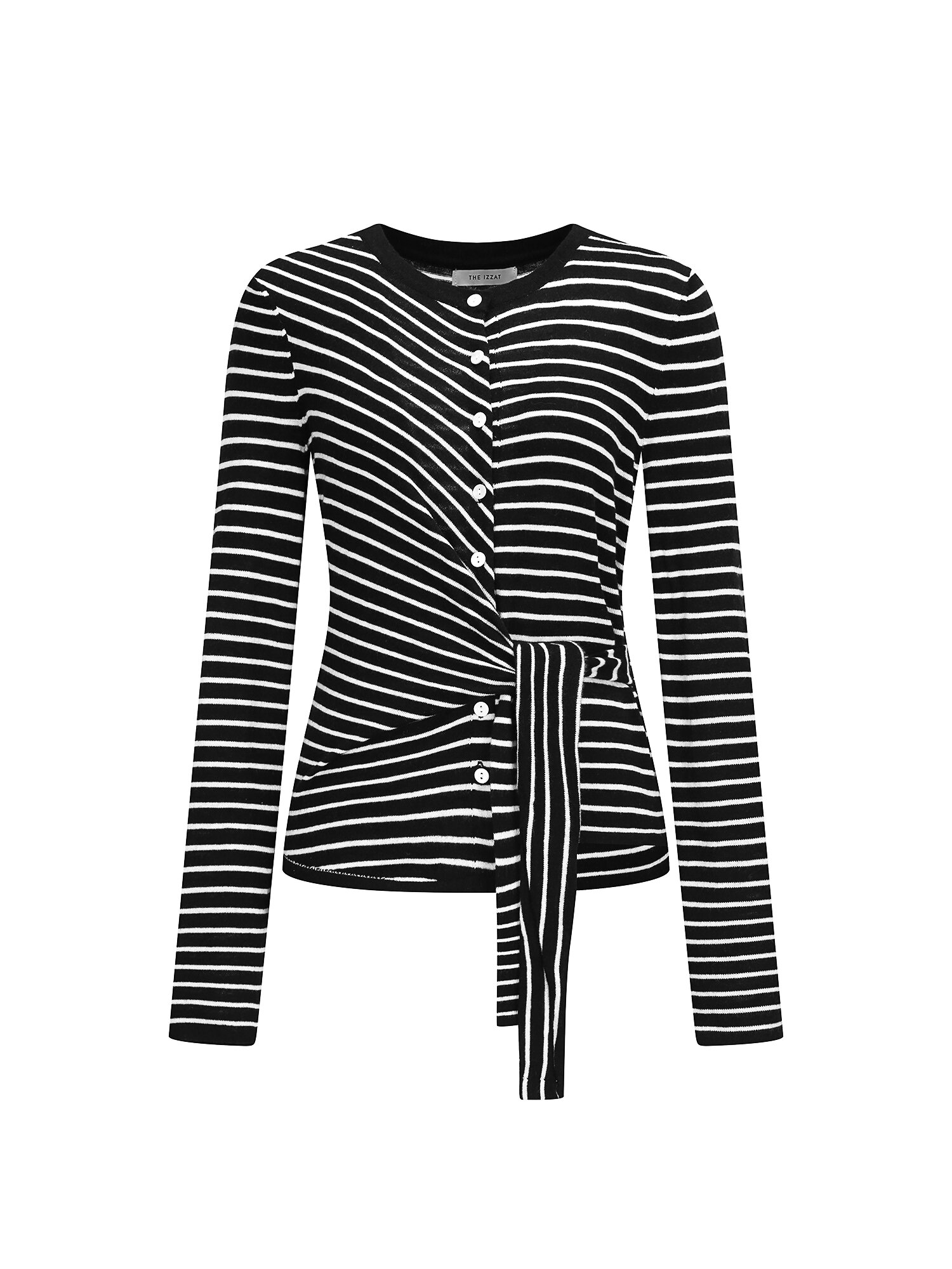 울 트위스트 라운드넥 가디건 (STRIPE BLACK)