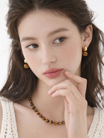 로더 호안석 원석 귀걸이 골드 후프 드롭 볼귀걸이 데일리 행운 이어링 D143