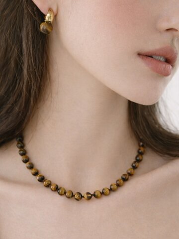 루앙뜨 호안석 원석 목걸이 4mm 6mm 브라운 실버 데일리 행운 네크리스 E70