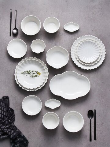 시라쿠스 프리즈 유광 화이트 그릇 2인 16p 홈 세트