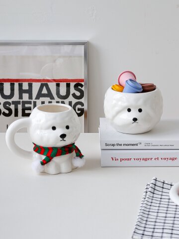 비숑 강아지 세라믹 머그컵 디저트볼 홈카페