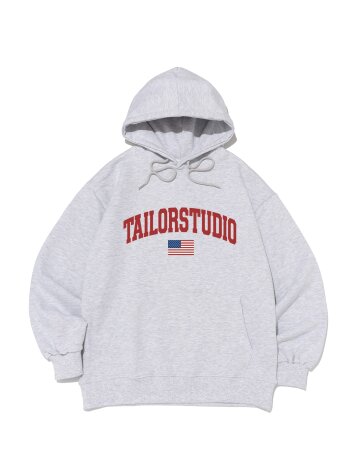 플래그 로고 후드티셔츠 (라이트그레이)