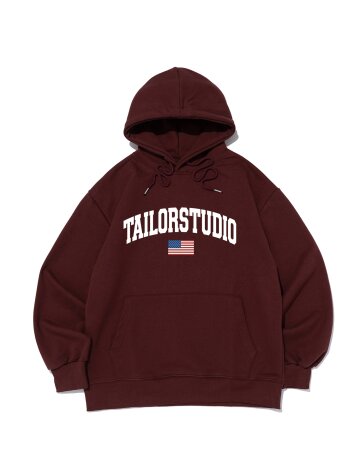 플래그 로고 후드티셔츠 (와인)