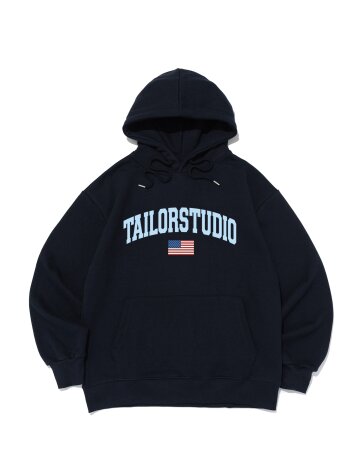 플래그 로고 후드티셔츠 (네이비)