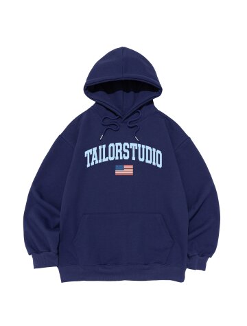 플래그 로고 후드티셔츠 (블루)