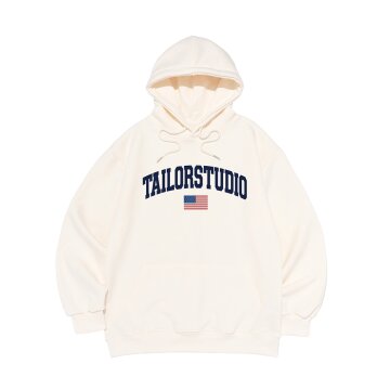 플래그 로고 후드티셔츠 (아이보리)