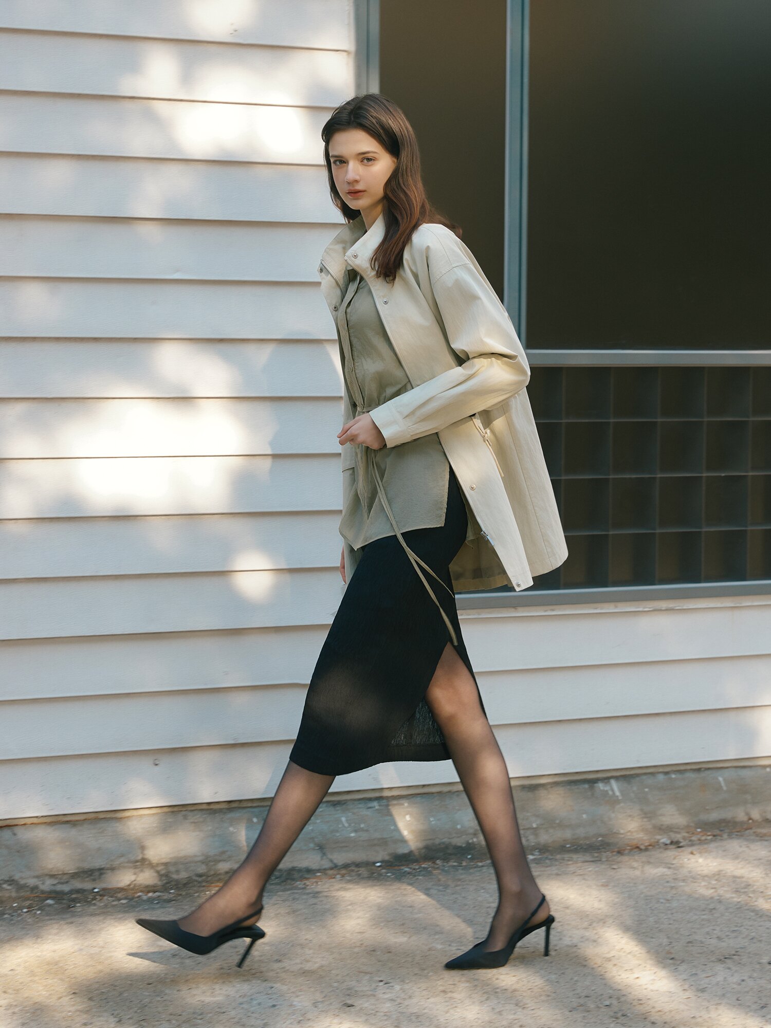 린넨 링클 밴딩 H라인 스커트 (BLACK)