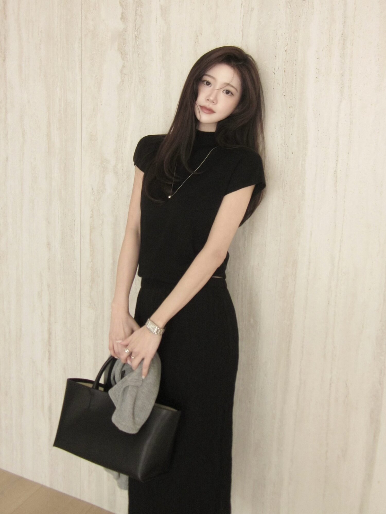 린넨 링클 밴딩 H라인 스커트 (BLACK)