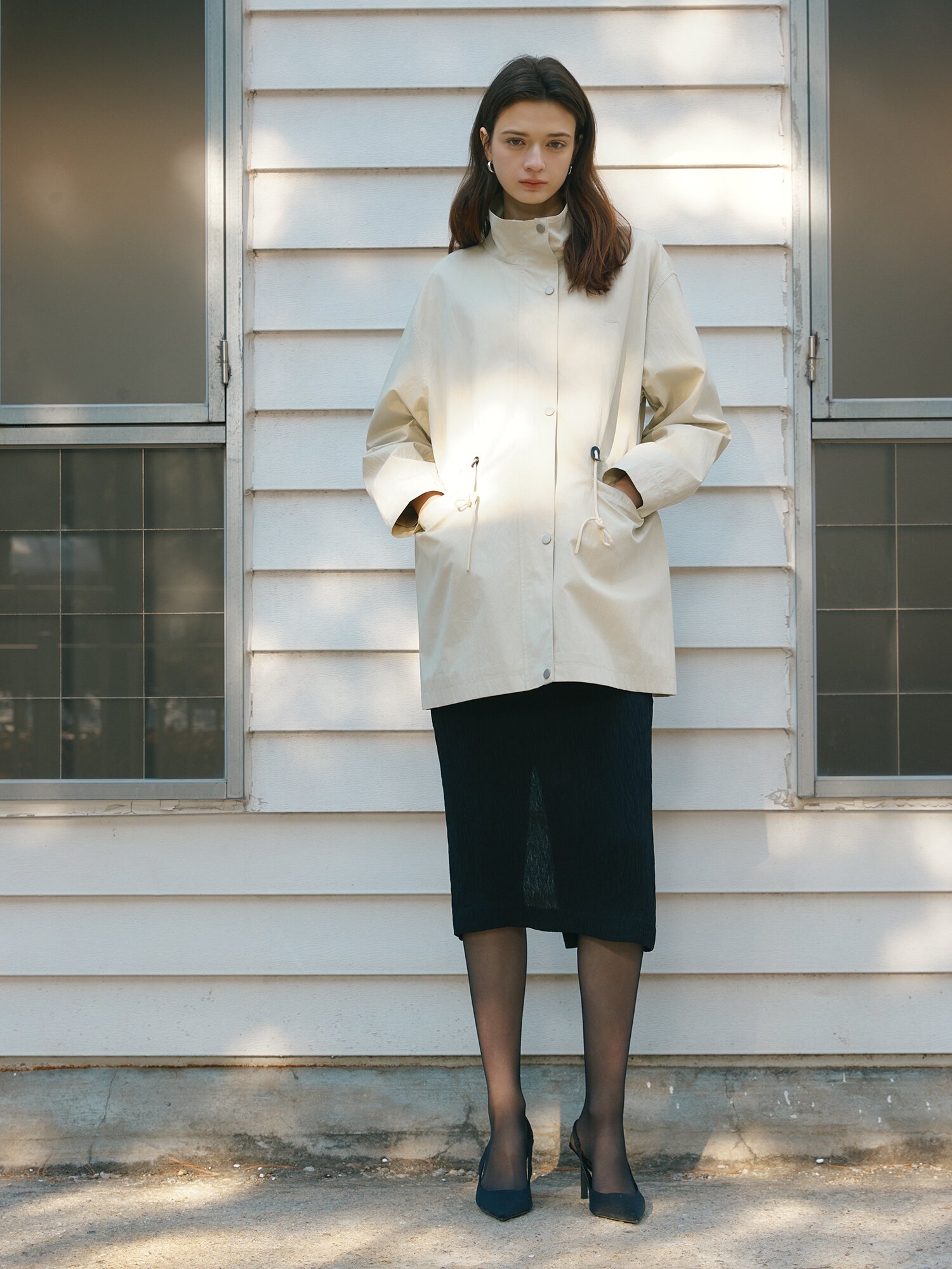 린넨 링클 밴딩 H라인 스커트 (BLACK)