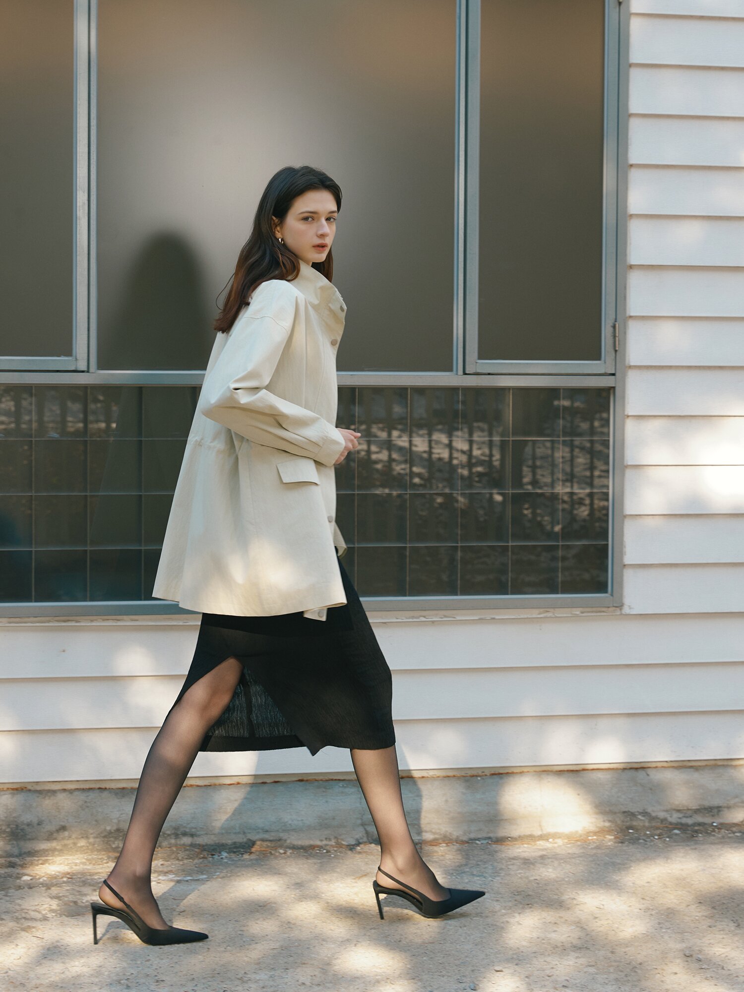 린넨 링클 밴딩 H라인 스커트 (BLACK)