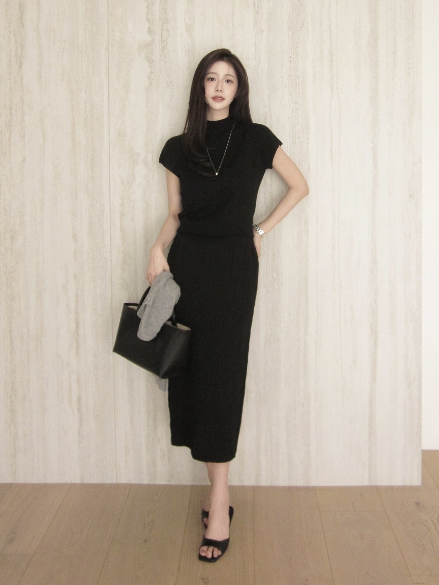 린넨 링클 밴딩 H라인 스커트 (BLACK)