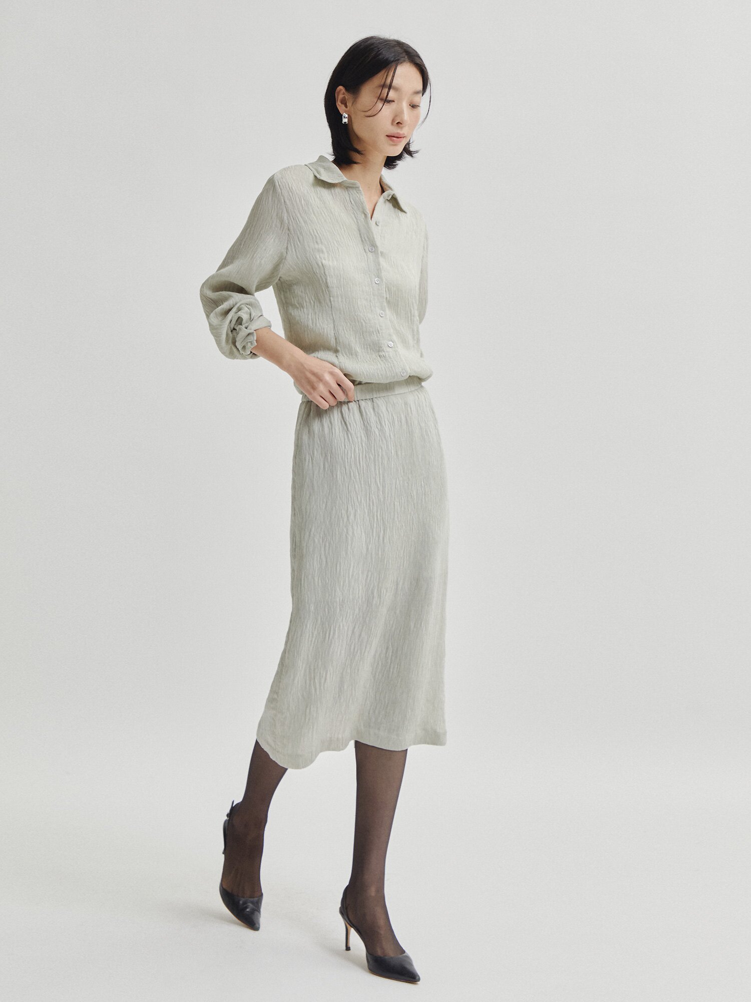 린넨 링클 밴딩 H라인 스커트 (LIGHT GREY)