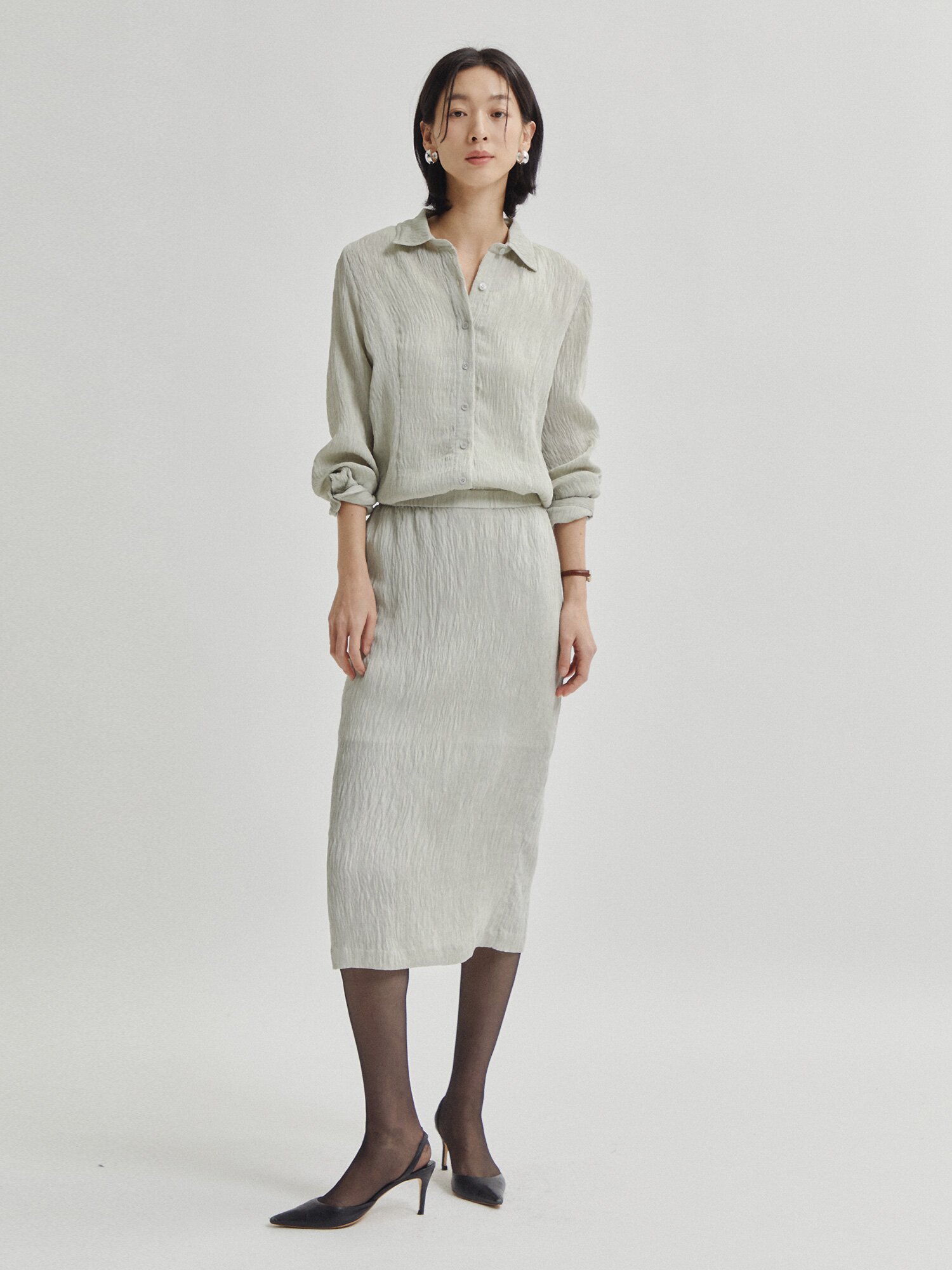 린넨 링클 밴딩 H라인 스커트 (LIGHT GREY)