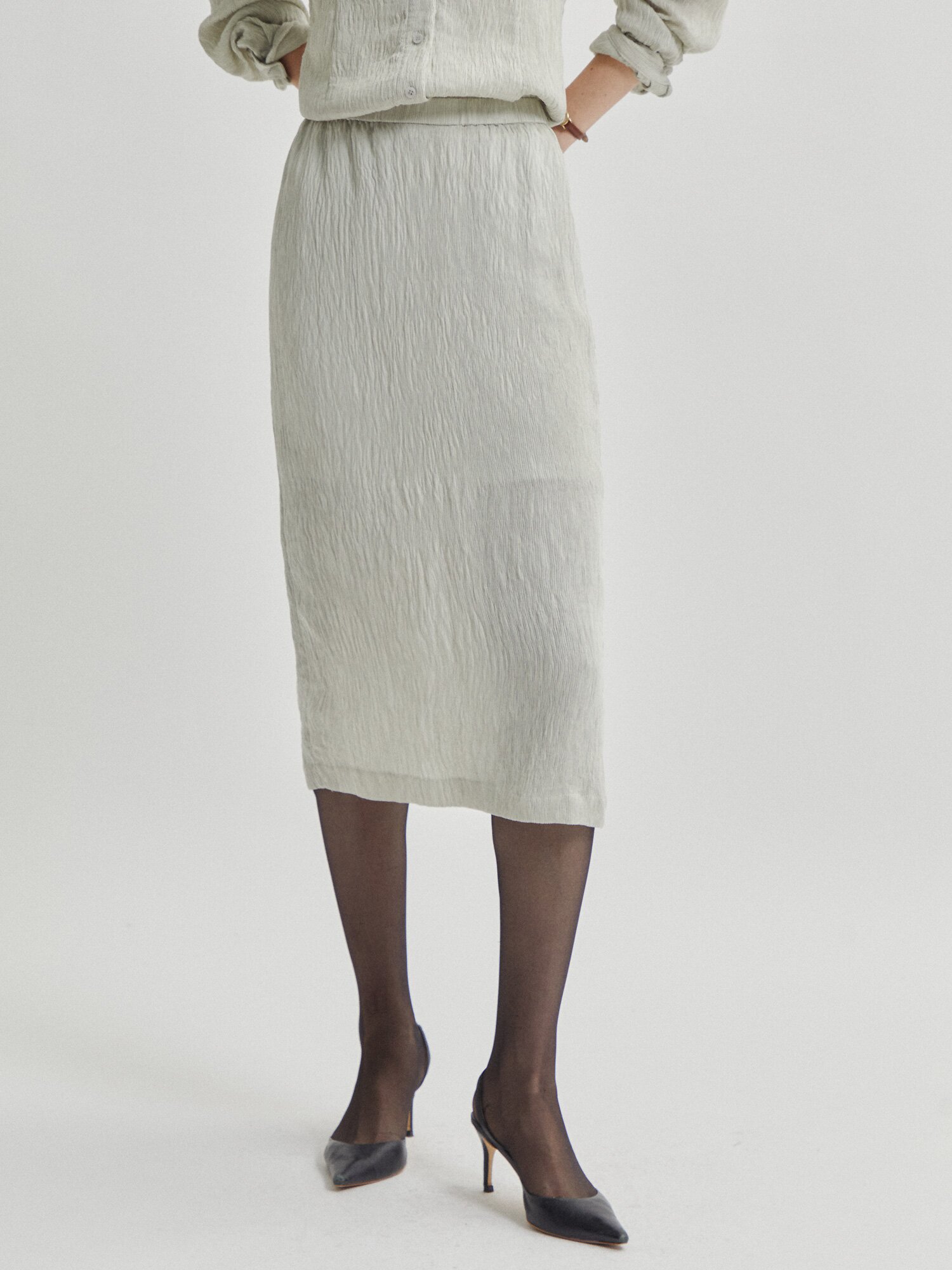 린넨 링클 밴딩 H라인 스커트 (LIGHT GREY)