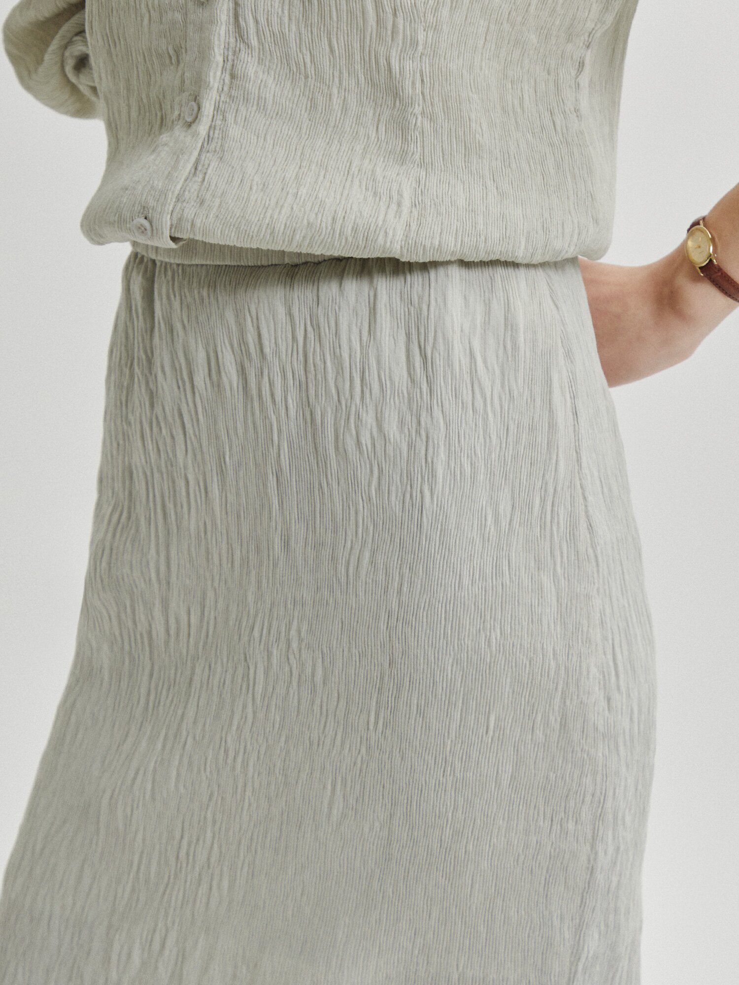 린넨 링클 밴딩 H라인 스커트 (LIGHT GREY)