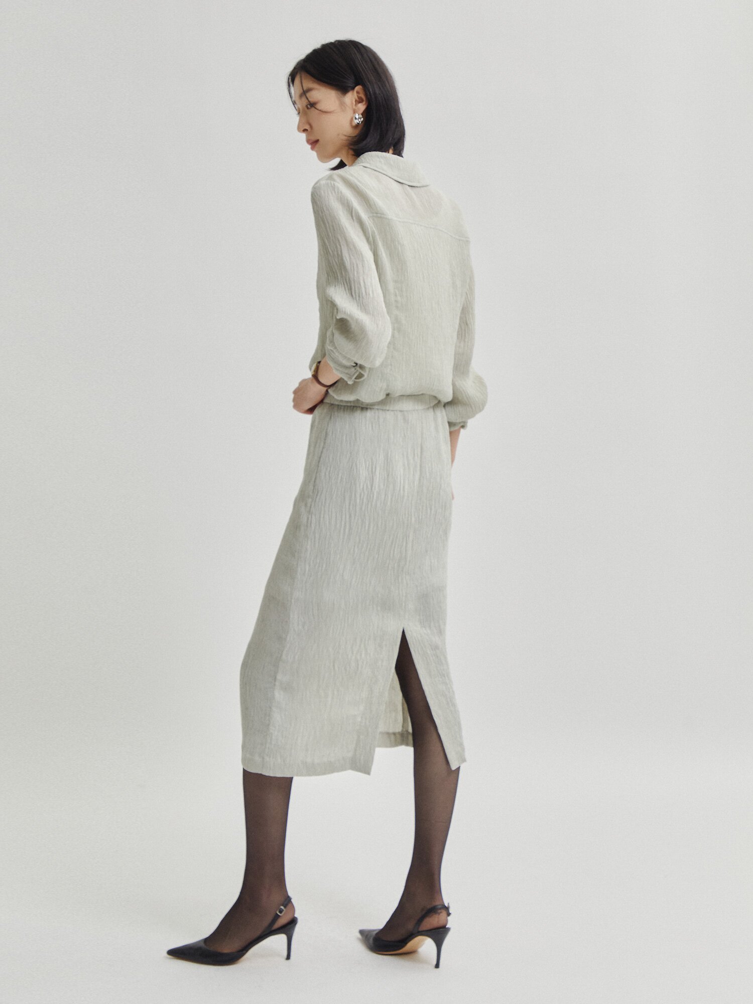 린넨 링클 밴딩 H라인 스커트 (LIGHT GREY)