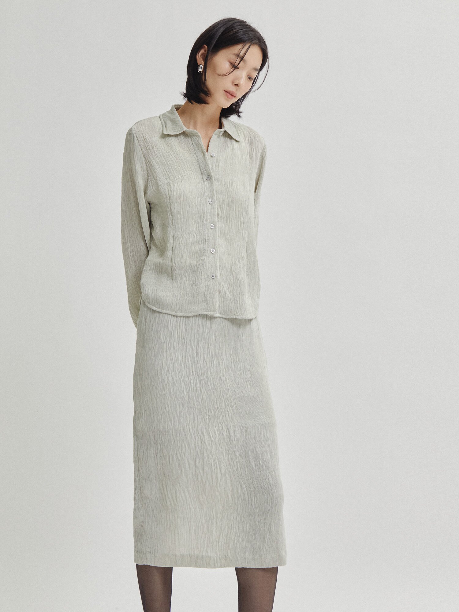 린넨 링클 밴딩 H라인 스커트 (LIGHT GREY)