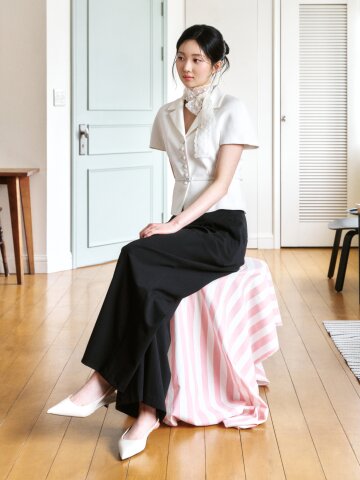 벨티드 울 투턱 와이드 팬츠 