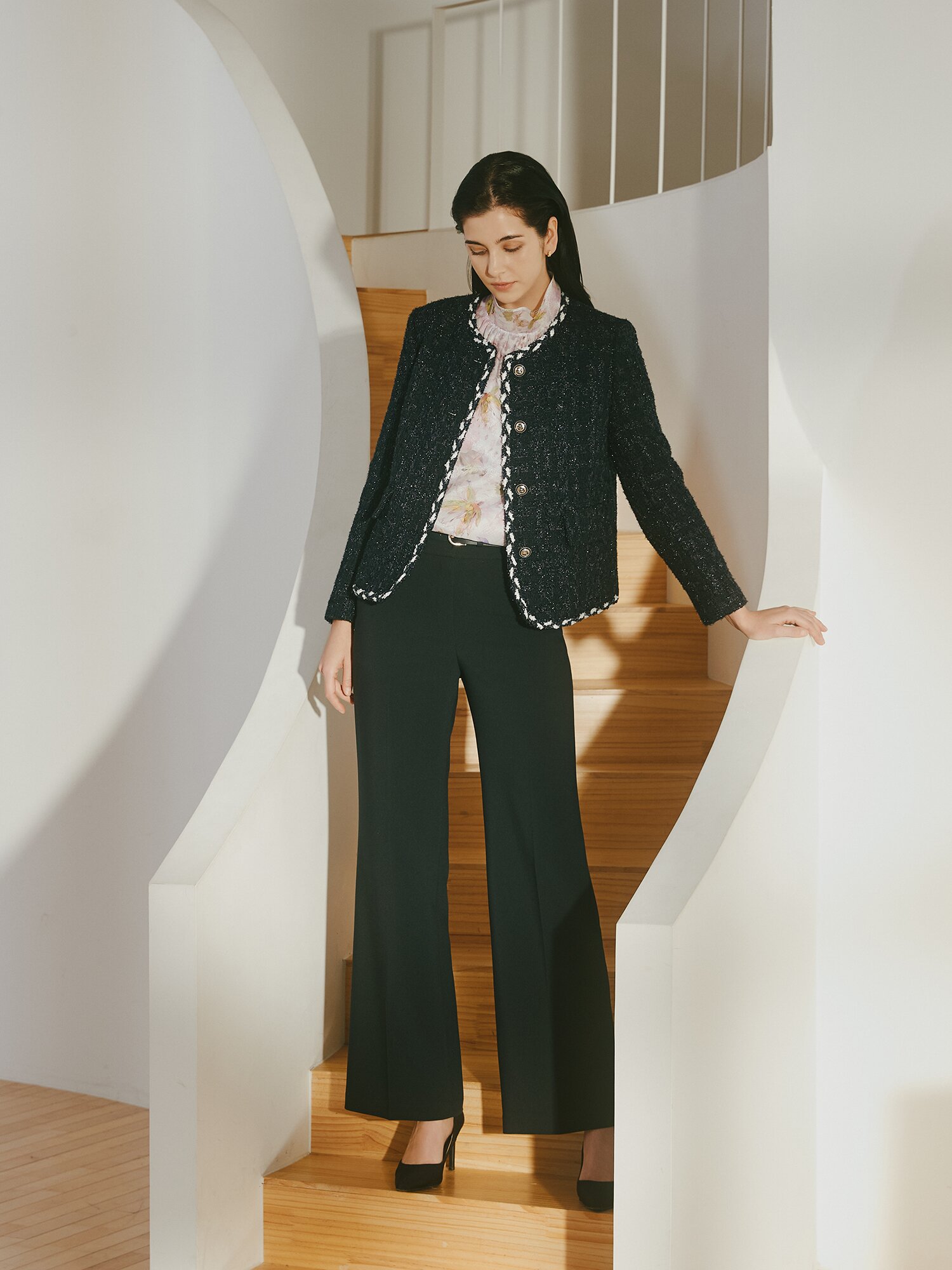 글리터 트위드 브레이드 재킷 (NAVY)