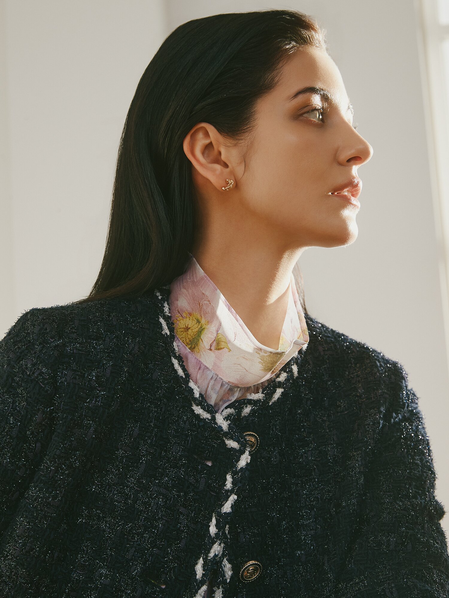 글리터 트위드 브레이드 재킷 (NAVY)