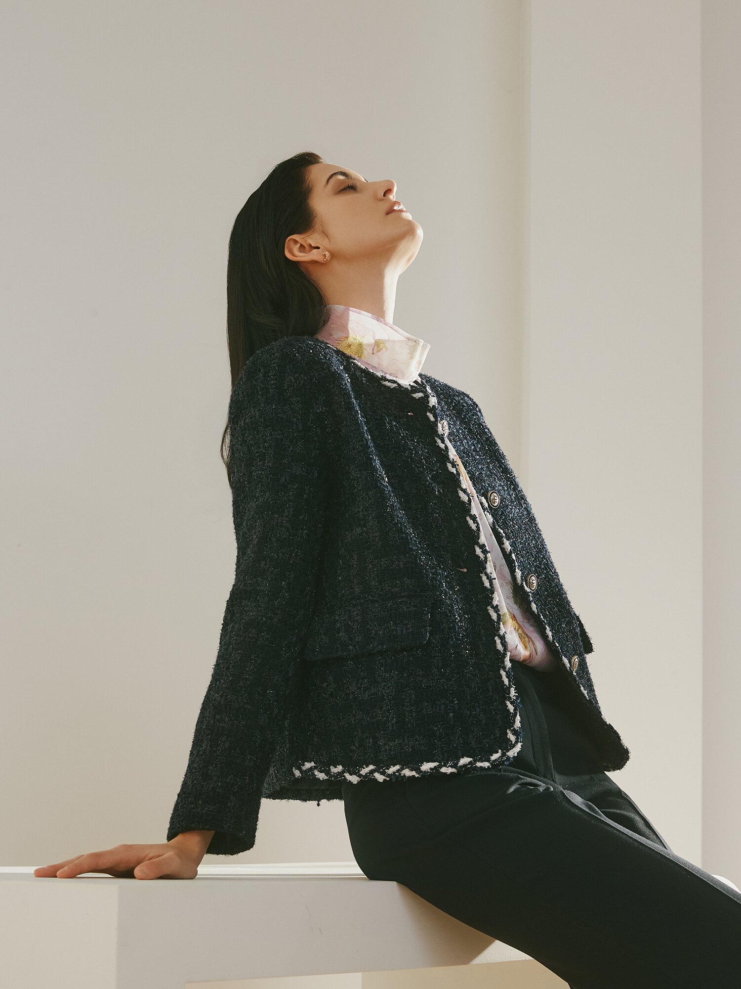 글리터 트위드 브레이드 재킷 (NAVY)