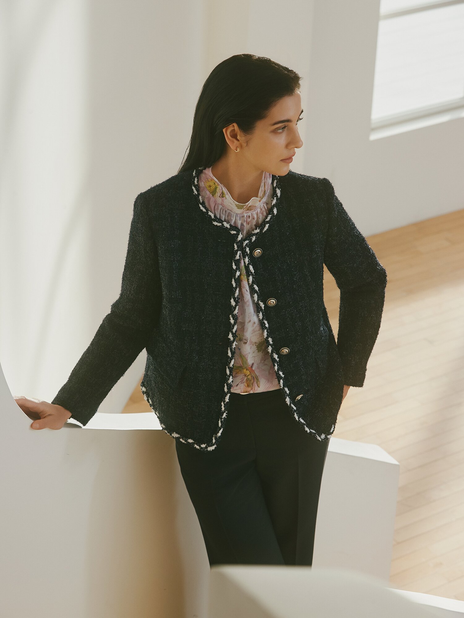 글리터 트위드 브레이드 재킷 (NAVY)