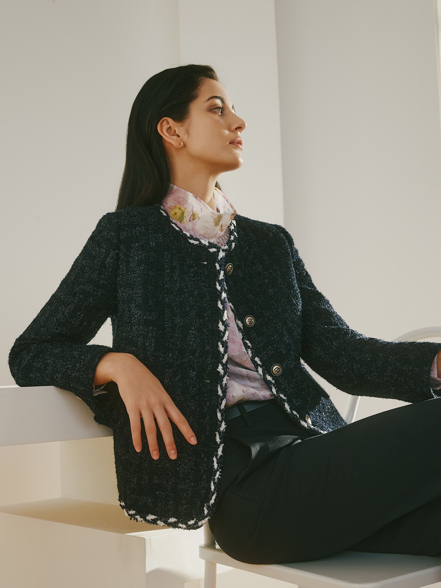 글리터 트위드 브레이드 재킷 (NAVY)