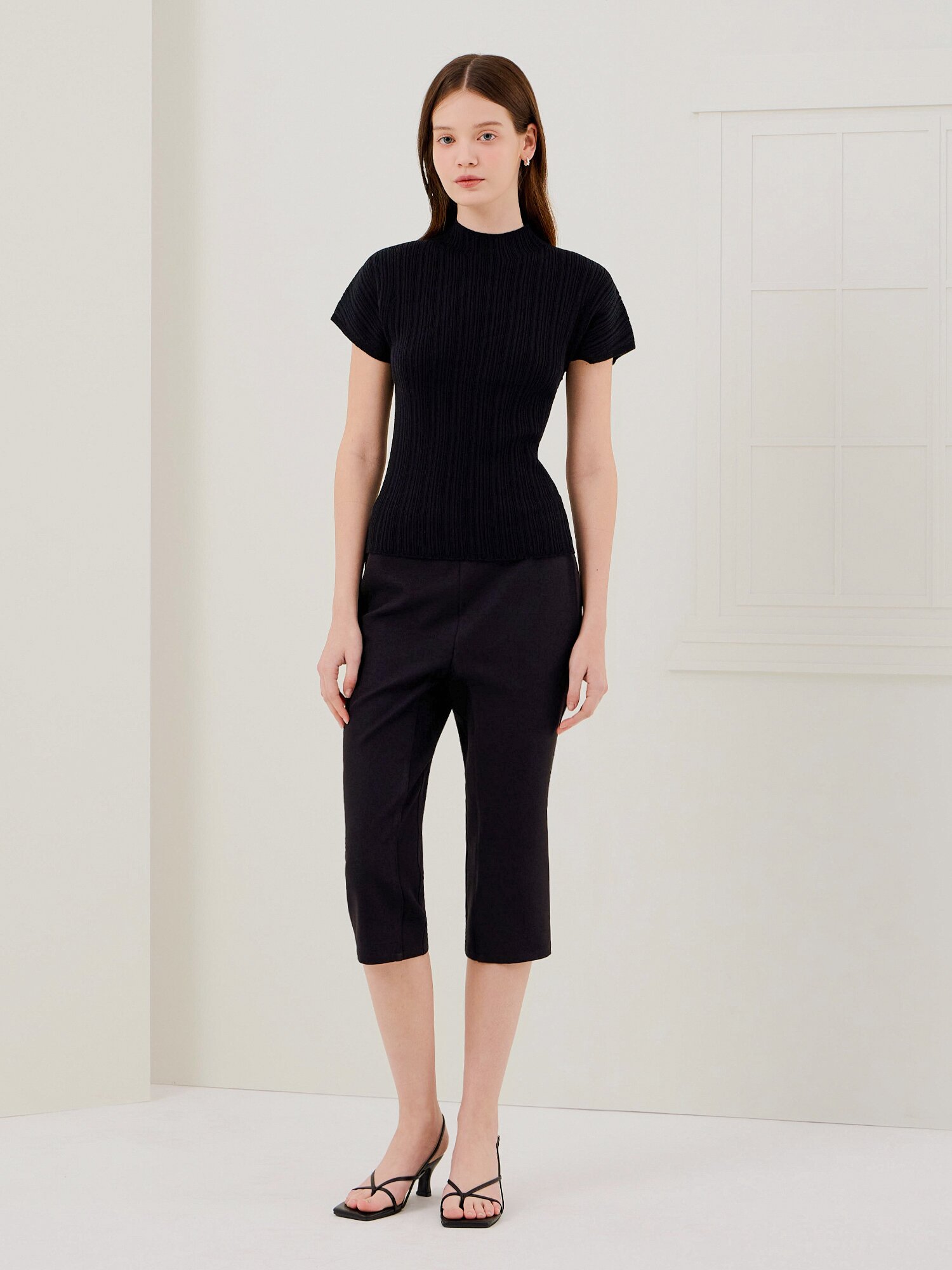 스판 배색 7부 팬츠 (BLACK)