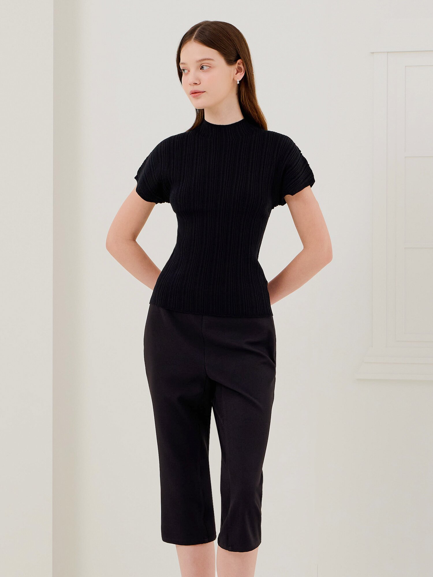 스판 배색 7부 팬츠 (BLACK)